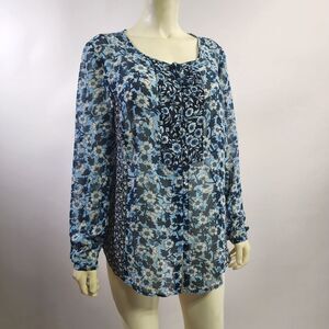 💎 J JILL Med/Large Top Long Sleeve Blue Hippie BOHO Business Casual 🌟